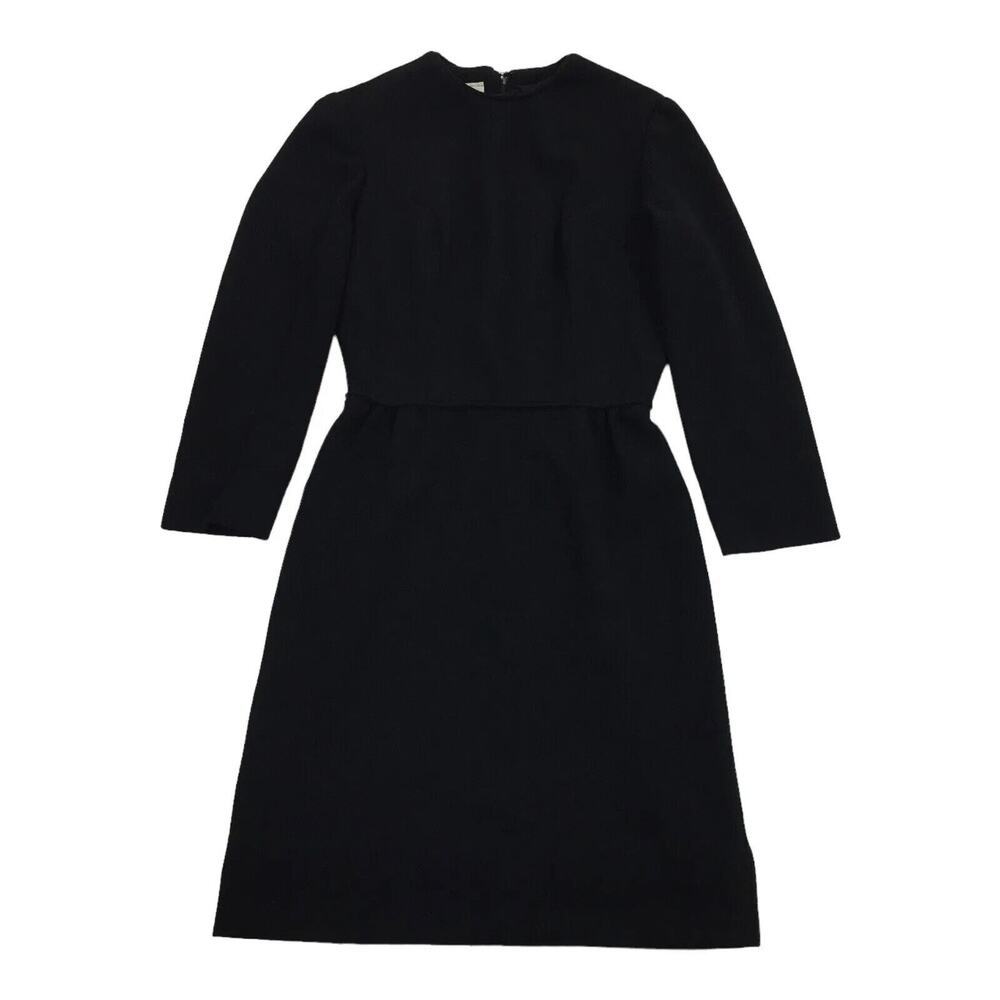 Vintage 1960s Sue Brett Knits Fit & Flare Dress S Solid Black Classic Union Made